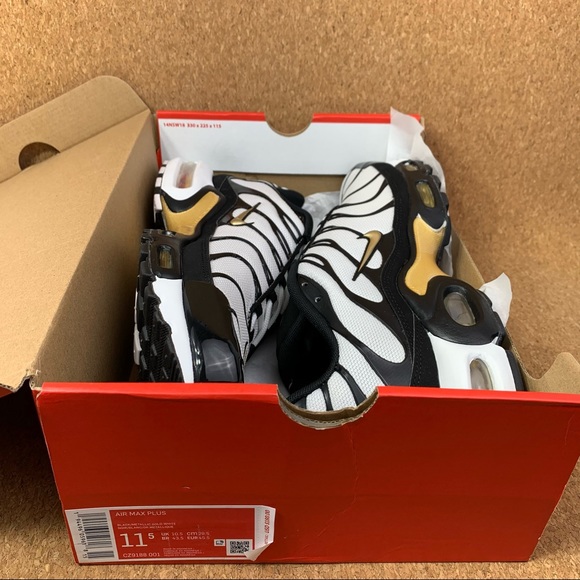 Nike Air Max Plus White Black Metallic Gold Men's Shoes - Picture 8 of 8